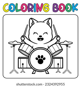 Vector cute dog playing drum for children's coloring page vector icon illustration