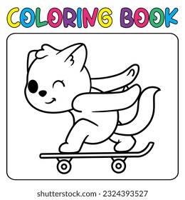 Vector cute dog playing skateboard for children's coloring page vector icon illustration