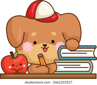 a vector of a cute dog studying