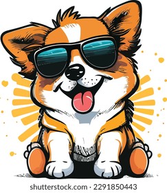 vector of a cute dog with sunglasess