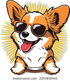 vector of a cute dog with sunglasess