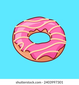 Vector cute Donut with pink filling illustration cartoon doodle flat colorful line art vector design isolated object icon