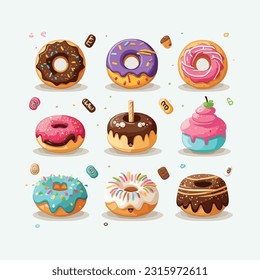 vector cute donuts cartoon style