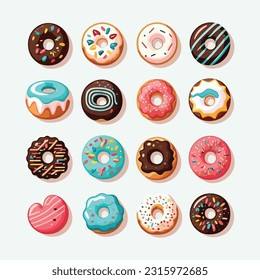 vector cute donuts cartoon style