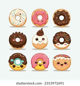 vector cute donuts cartoon style