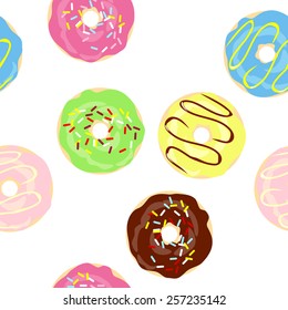 Vector Cute Donuts with colorful glazing. Seamless pattern