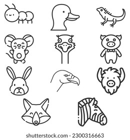 vector cute doodle animal safari vector flat collection illustration
