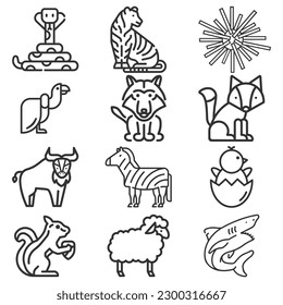vector cute doodle animal safari vector flat collection illustration