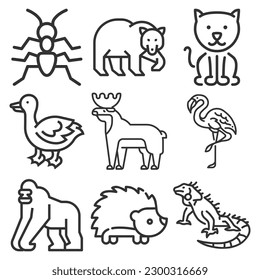 vector cute doodle animal safari vector flat collection illustration
