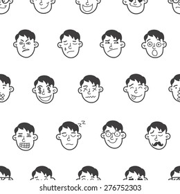 Vector cute  doodle boy's heads seamless pattern. Boy's emoticons seamless pattern.