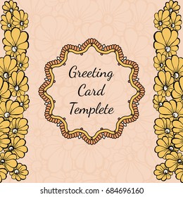 Vector cute doodle flower greeting card template. Made by trace from sketch. Wedding invitation, save the date, RSVP.