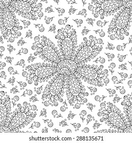 Vector cute doodle flower seamless pattern. Flowers of rose.