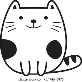 Vector cute doodle illustration of cat on white background.