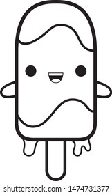Vector cute doodle illustration, ice cream character on white background.