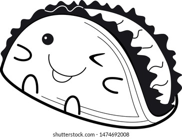 Vector cute doodle illustration of kebab character on white background.