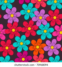 Vector cute doodle seamless floral spring background illustration