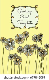 Vector cute doodle stylized flower greeting card template illustration. Made by trace from sketch.