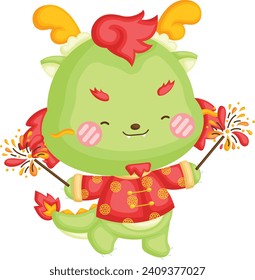 a vector of a cute dragon celebrating chinese new year