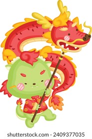 a vector of a cute dragon celebrating chinese new year