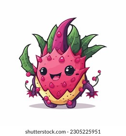 vector cute dragon fruit cartoon style