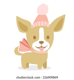 Vector cute drawing dog Chihuahua in winter hat