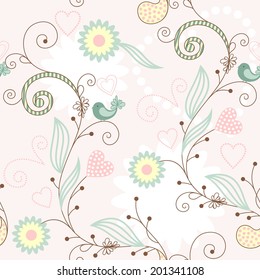 Vector cute drawing floral  background. Seamless pattern.