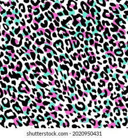 Vector cute drawing seamless blue, pink leopard colorful print. Minimal funny animal children pattern. Fabric for leggings, tote makeup bag, carry-all pouch, pillow, t-shirt design, wrapping paper.