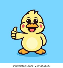 Vector cute duck cartoon, giving thumbs up.