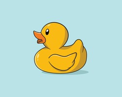 Vector Cute Duck Cartoon Illustration, Flat Illustration Mascot Duck Icon