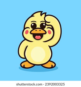 Vector cute duck cartoon, saluting, fun, kawaii.