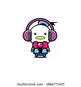 Vector cute duck design listening to music