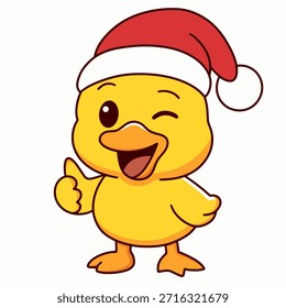 Vector of a cute duck wearing a Christmas hat isolated on a white background.