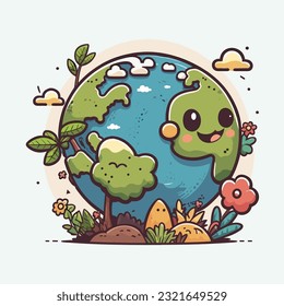 estilo de dibujos animados de vectores lindo earth