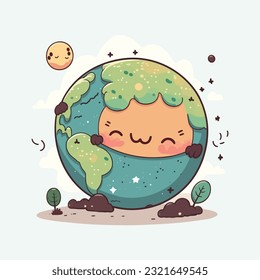 vector cute earth cartoon style