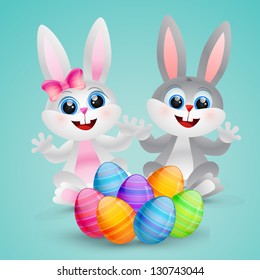 vector cute easter bunny illustration