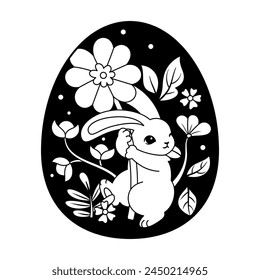 Vector Cute Easter Rabbit Egg Cartoon Illustration Isolated