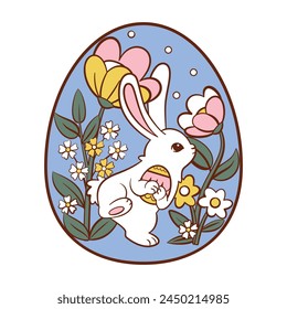 Vector Cute Easter Rabbit Egg Cartoon Illustration Isolated