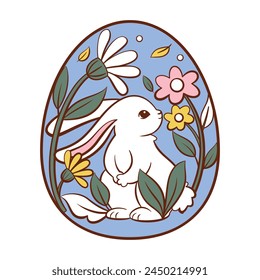 Vector Cute Easter Rabbit Egg Cartoon Illustration Isolated
