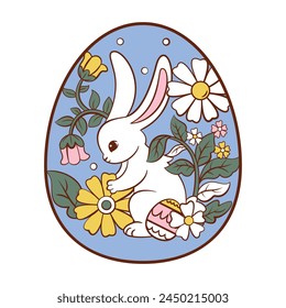 Vector Cute Easter Rabbit Egg Cartoon Illustration Isolated