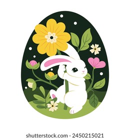 Vector Cute Easter Rabbit Egg Cartoon Illustration Isolated