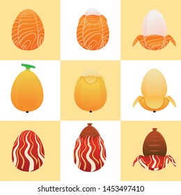 vector cute egg food set