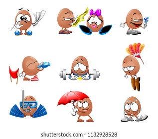 vector cute egg smile characters funny smiles emotions sport set of smiles
