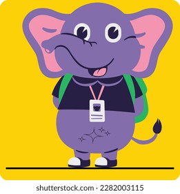Vector cute elephant cartoon illustration design holding bag 
