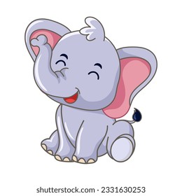 vector of cute elephant cartoon smiling with white background