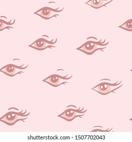 Vector Cute Elephant Eyes in Dusty Pink seamless pattern background.