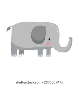 Vector cute elephant in flat cartoon style on white.