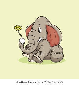 vector cute elephant holding eggshell in proboscis