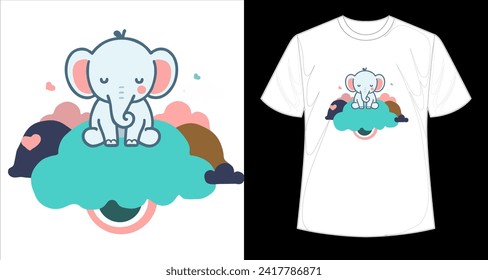 Vector of a cute elephant on the clouds, illustrator for industrial prints
