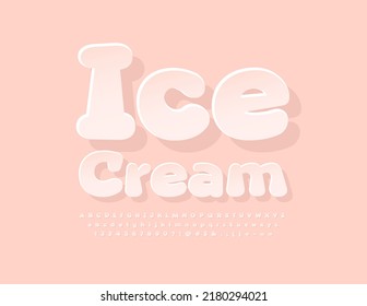 Vector cute emblem Ice Cream with paper style Font. Sticker set of Alphabet Letters, Numbers and Symbols