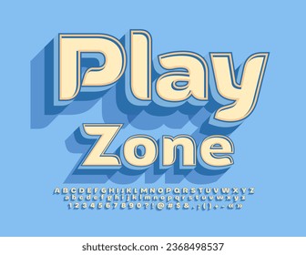 Vector cute Emblem Play Zone. Creative 3D Font. Modern Alphabet Letters, Numbers and Symbols set